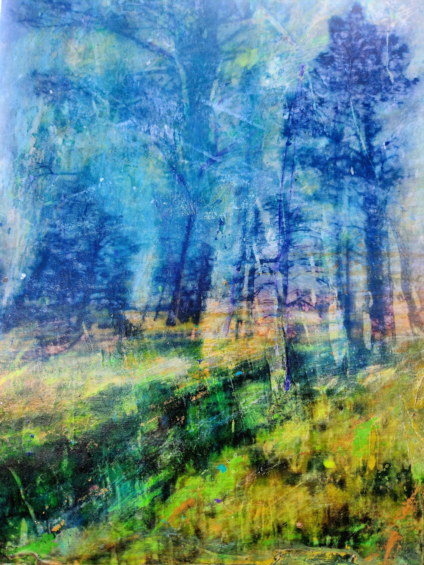 18x24 mixed media wall art| Abstract Expressionist Painting|Wood panel art| Forrest Abstract Landscape| Arizona Sunrise Art on Wood|Wood framed|Painting on wood |