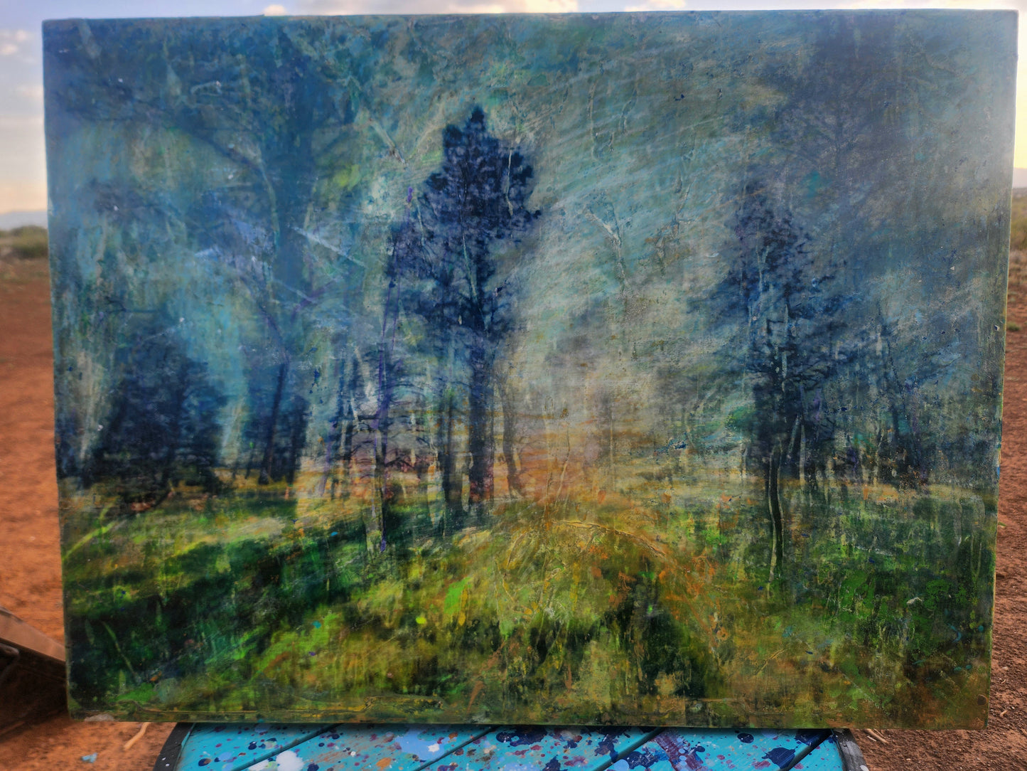 18x24 mixed media wall art| Abstract Expressionist Painting|Wood panel art| Forrest Abstract Landscape| Arizona Sunrise Art on Wood|Wood framed|Painting on wood |