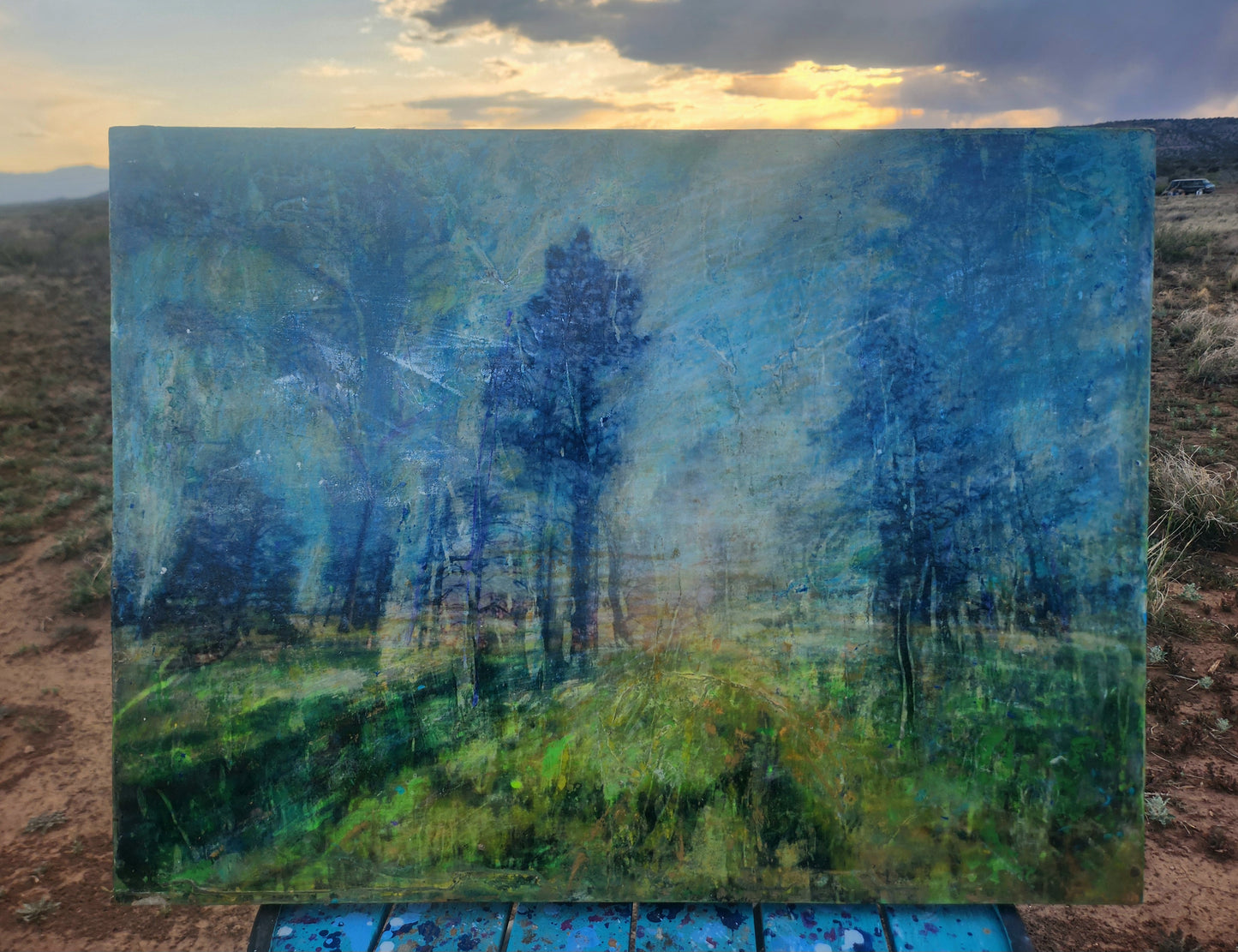 18x24 mixed media wall art| Abstract Expressionist Painting|Wood panel art| Forrest Abstract Landscape| Arizona Sunrise Art on Wood|Wood framed|Painting on wood |