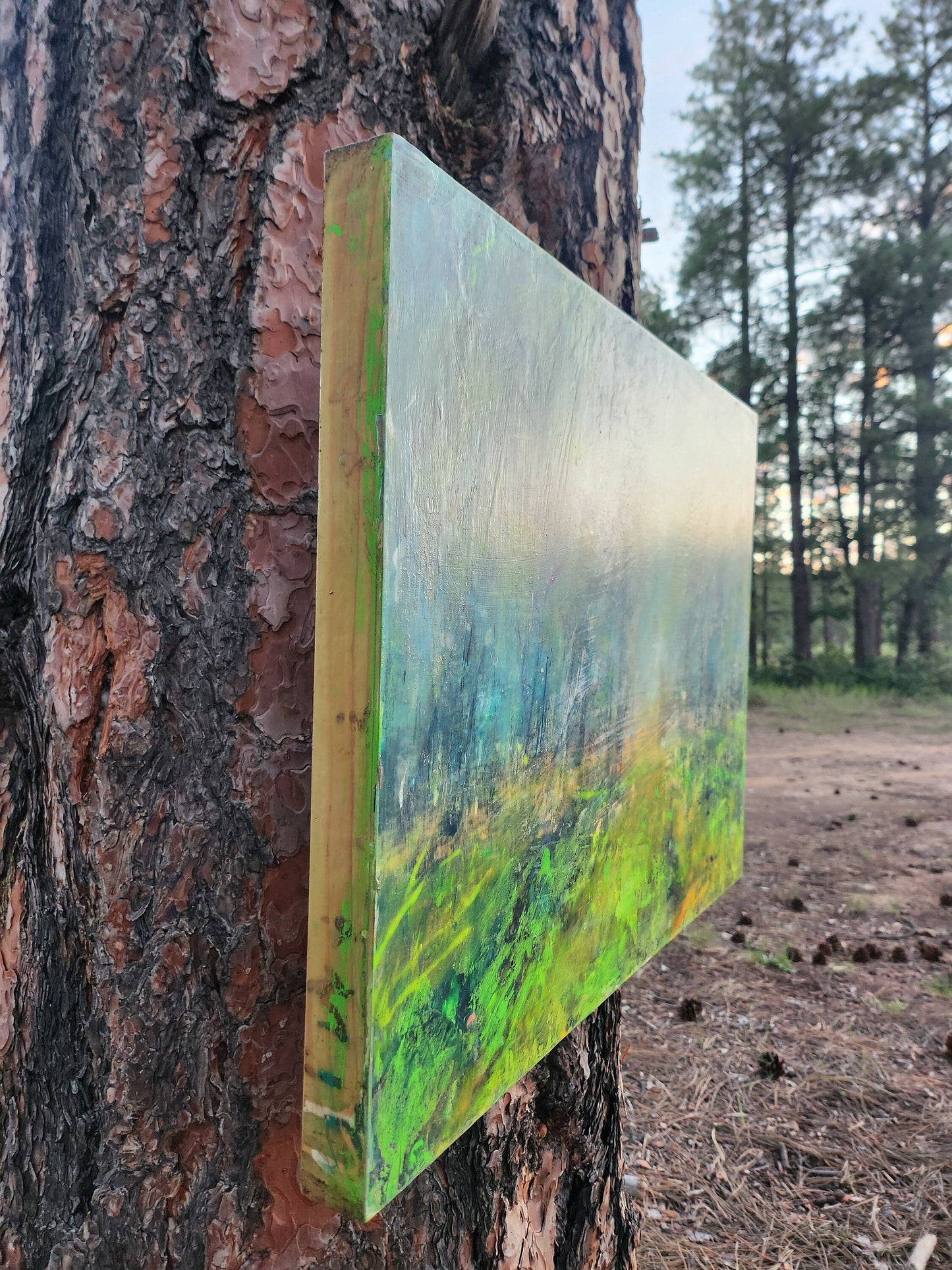 18x24 mixed media wall art| Abstract Expressionist Painting|Wood panel art| Forrest Abstract Landscape| Arizona Sunrise Art on Wood|Wood framed|Painting on wood |