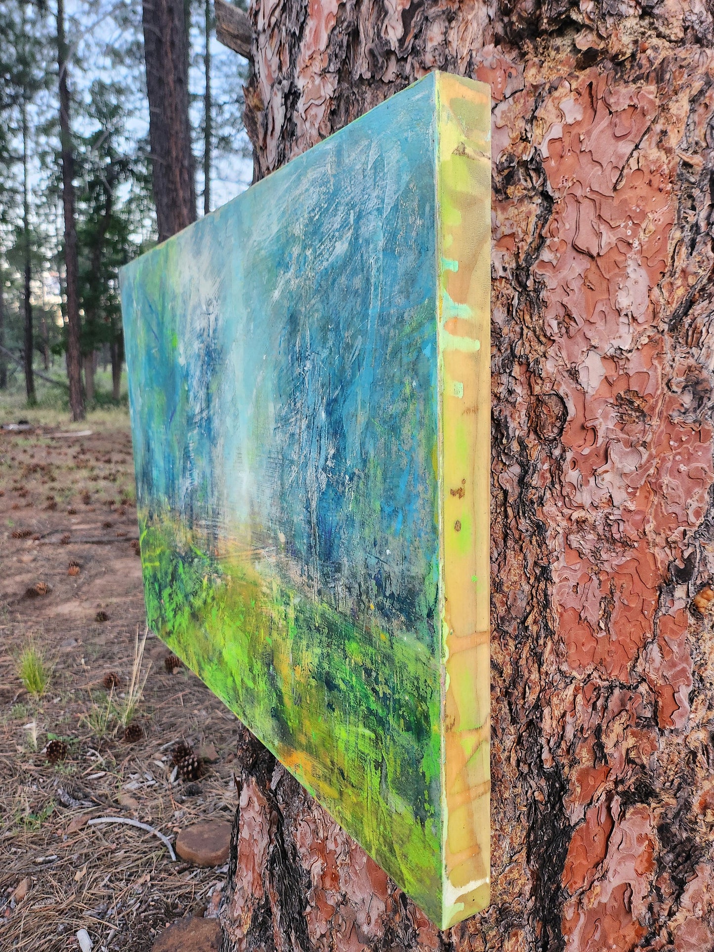 18x24 mixed media wall art| Abstract Expressionist Painting|Wood panel art| Forrest Abstract Landscape| Arizona Sunrise Art on Wood|Wood framed|Painting on wood |
