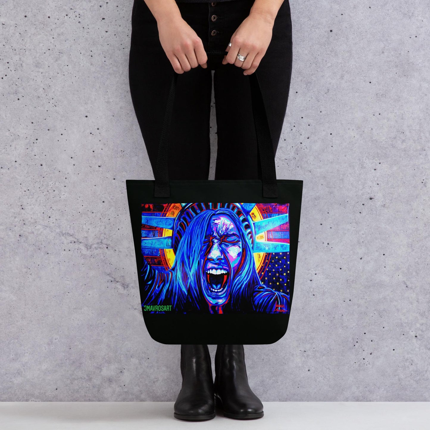 Lady Liberty Mad as Hell Tote Bag|Political Statement|Resist|Anti-Trump| Save Democracy |Anti-Fascism| Silent Dissent|Protest Art |Book Bag