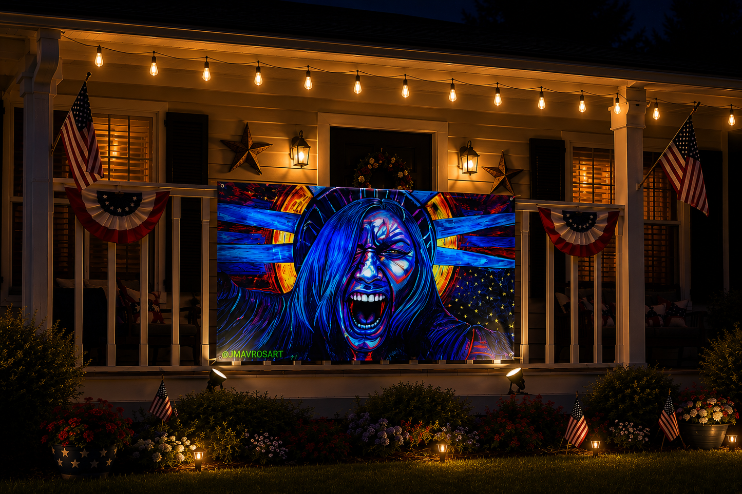 Anti-ICE Lady Liberty Political Banner Display Sign | Fourth of July Display | Patriotic Democracy Decor | Independence Day Protest Art | July 4th Protest Porch display