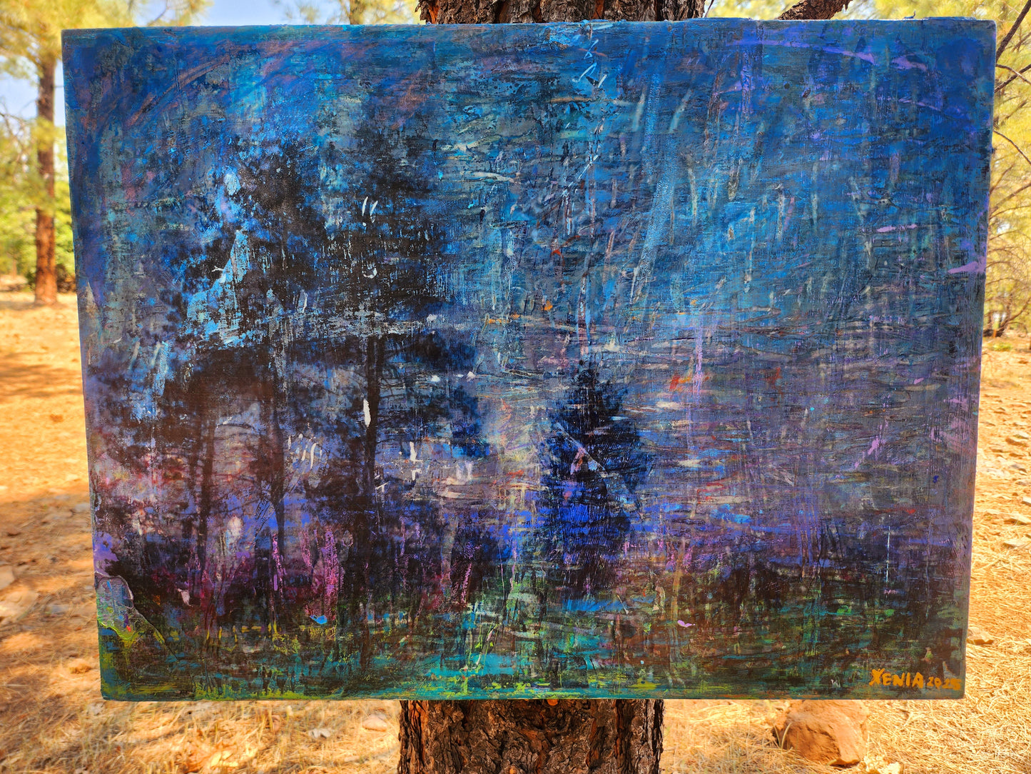18X24 Mixed media Artwork on Wood Panel Public Lands Abstract Expressionist Landscape