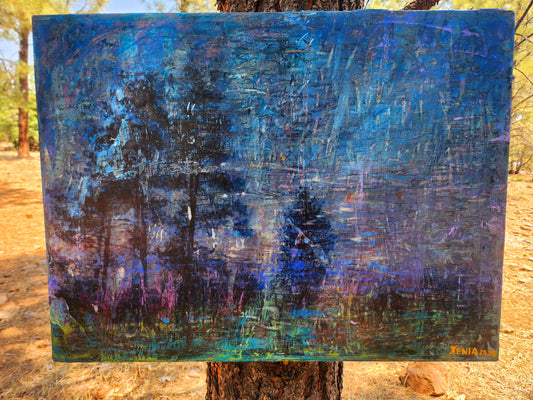 18X24 Mixed media Artwork on Wood Panel Public Lands Abstract Expressionist Landscape