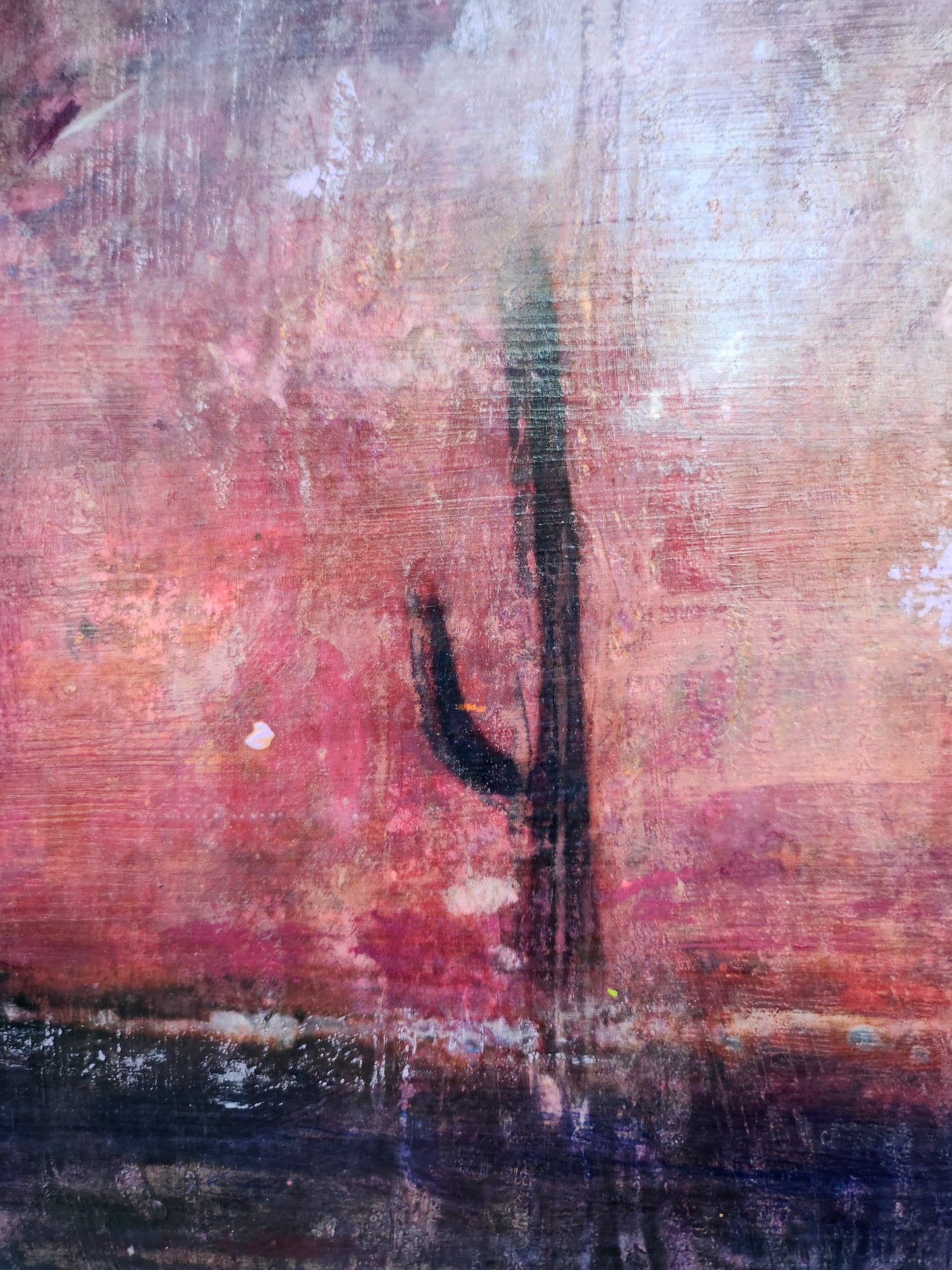 18X24 Mixed media Artwork on Wood Panel BLM Public Lands Abstract Expressionist Landscape Arizona Skyline at Night Desert Scene Saguaro Cactus