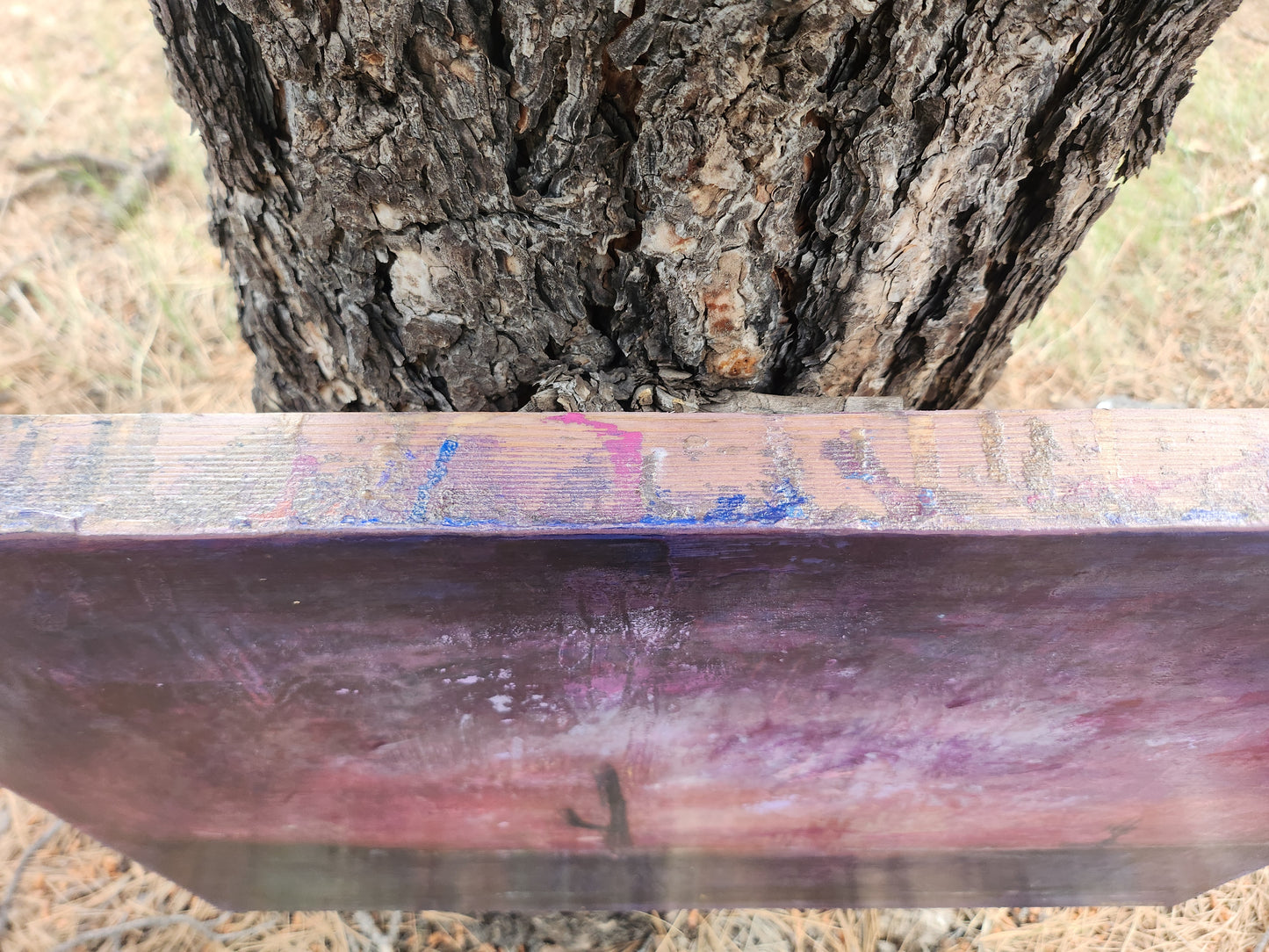 18X24 Mixed media Artwork on Wood Panel BLM Public Lands Abstract Expressionist Landscape Arizona Skyline at Night Desert Scene Saguaro Cactus