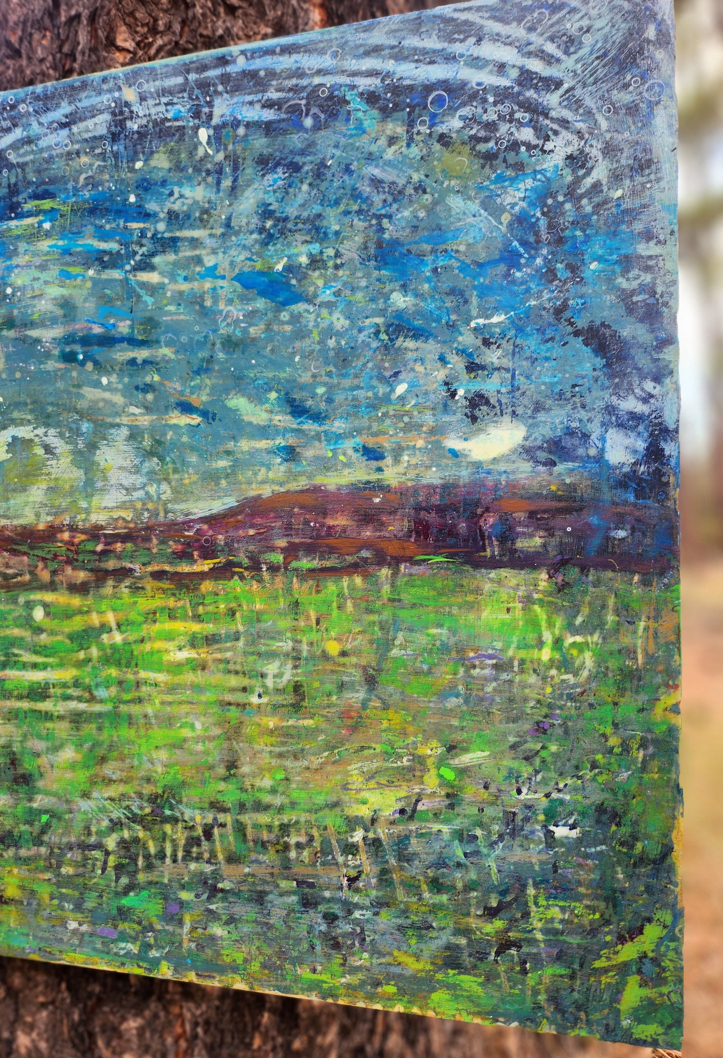 18X24 Mixed media Artwork on Wood Panel BLM Public Lands Abstract Expressionist Landscape Arizona Verde Valley Moonrise