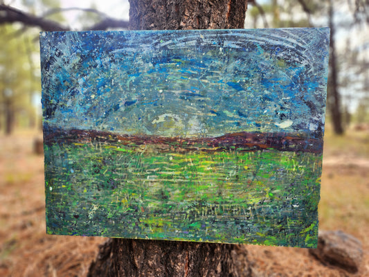 18X24 Mixed media Artwork on Wood Panel BLM Public Lands Abstract Expressionist Landscape Arizona Verde Valley Moonrise