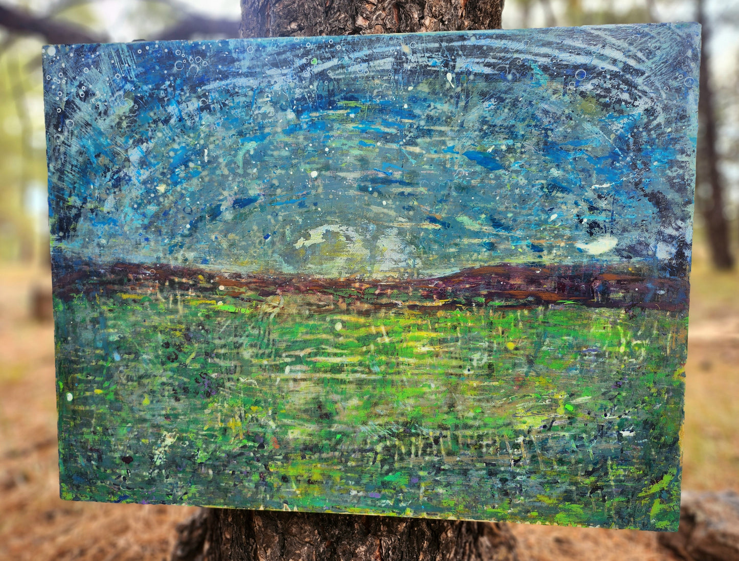 18X24 Mixed media Artwork on Wood Panel BLM Public Lands Abstract Expressionist Landscape Arizona Verde Valley Moonrise