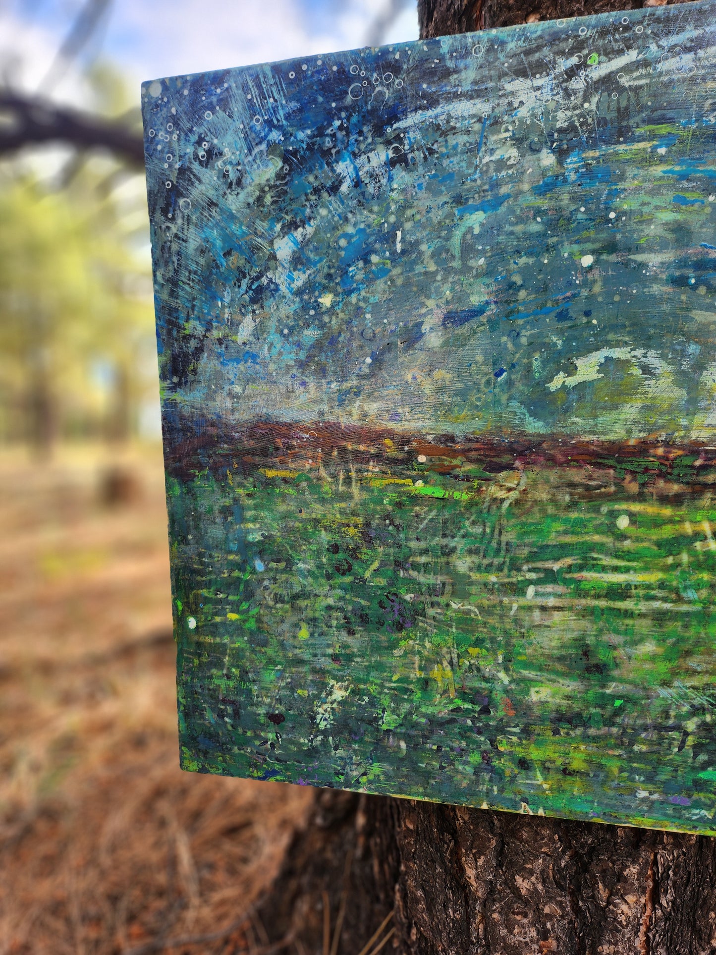 18X24 Mixed media Artwork on Wood Panel BLM Public Lands Abstract Expressionist Landscape Arizona Verde Valley Moonrise
