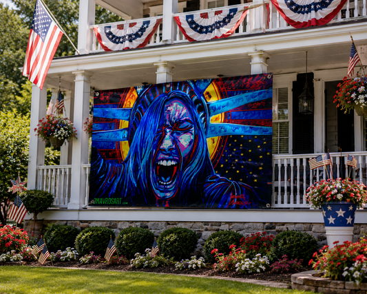 Anti-ICE Lady Liberty Political Banner Display Sign | Fourth of July Display | Patriotic Democracy Decor | Independence Day Protest Art | July 4th Protest Porch display