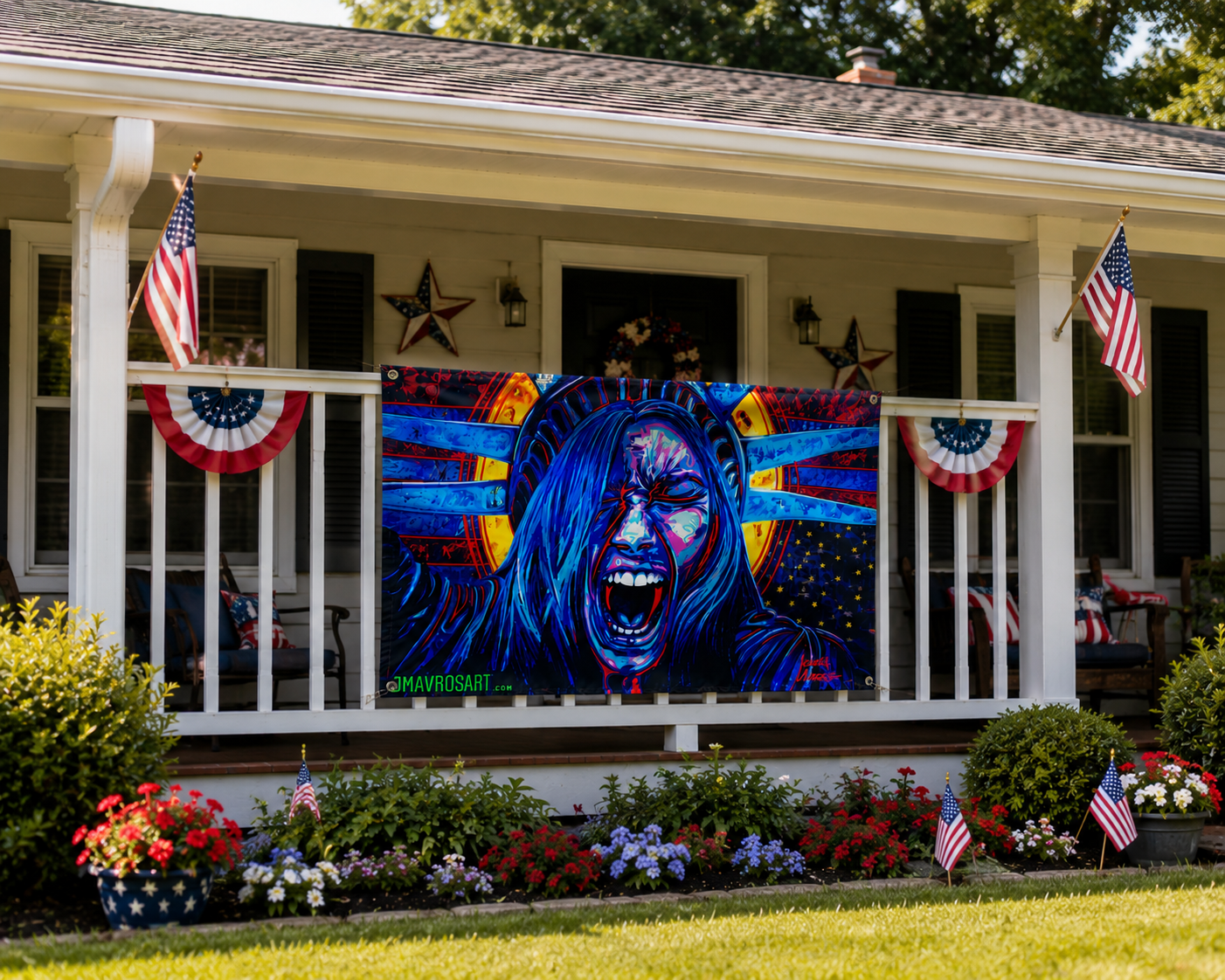 Anti-ICE Lady Liberty Political Banner Display Sign | Fourth of July Display | Patriotic Democracy Decor | Independence Day Protest Art | July 4th Protest Porch display