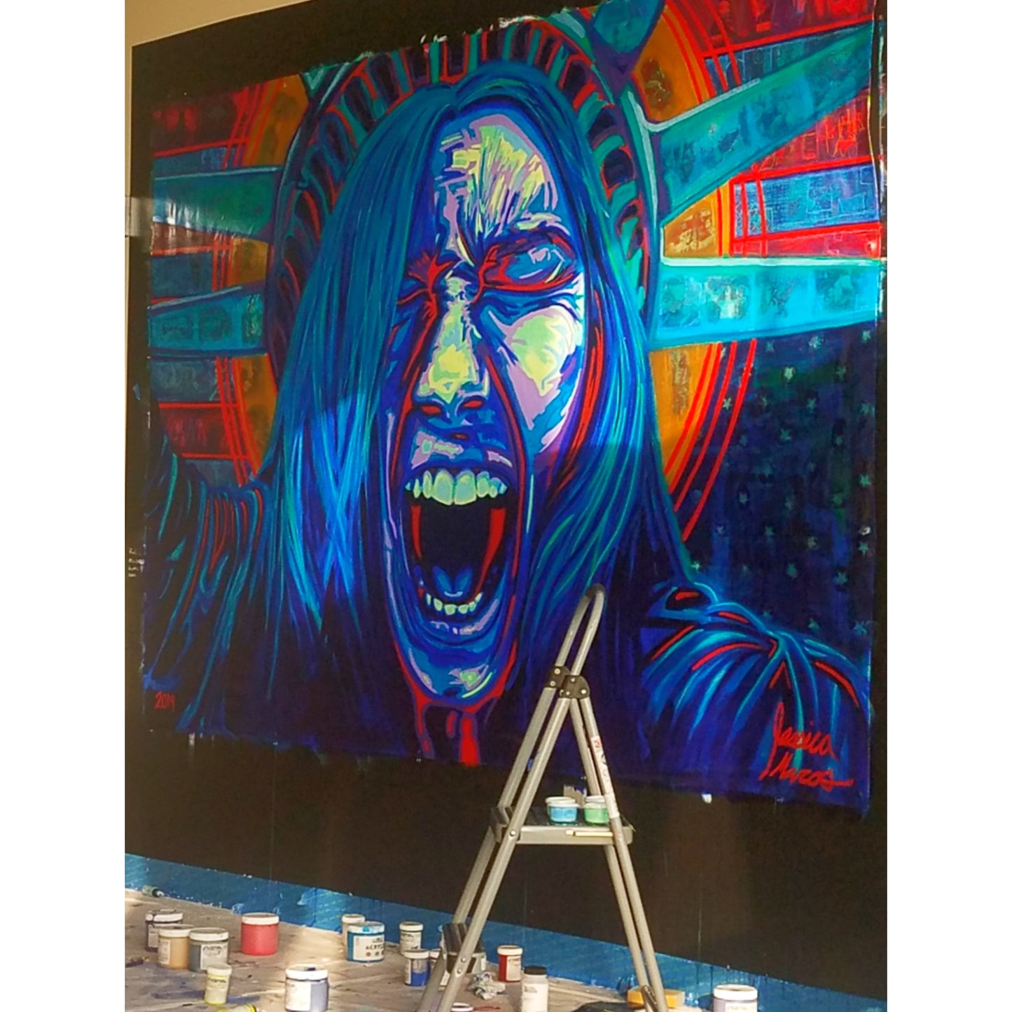 "Mother of Exiles " Screaming Lady Liberty large Wall Art print on Acrylic Glass Political Art Print