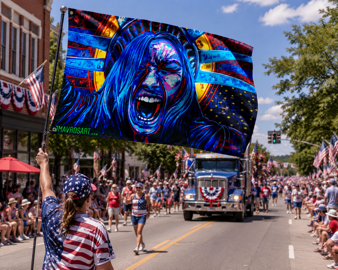 Lady Liberty American Distress Flag makes a bold political Statement for this July 4th holiday 