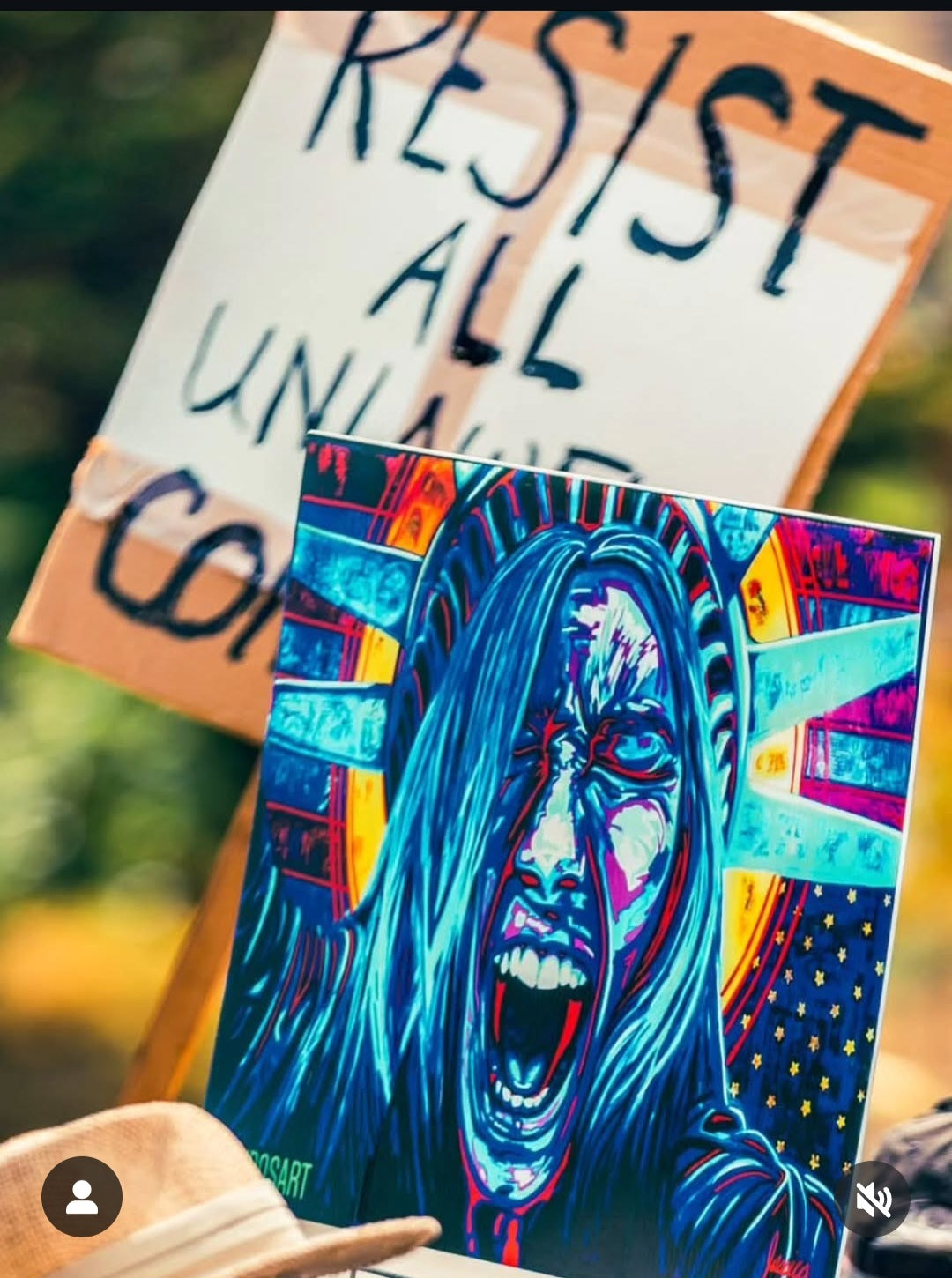 "Mother of Exiles " Screaming Lady Liberty large Wall Art print on Acrylic Glass Political Art Print