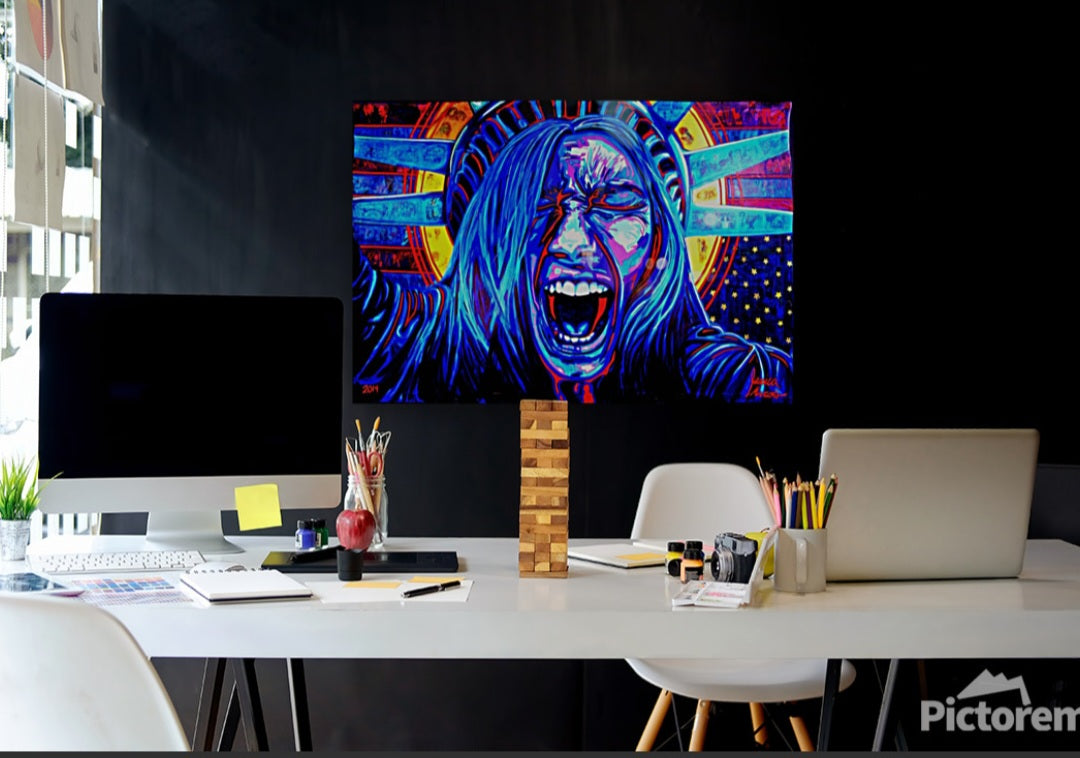 "Mother of Exiles " Screaming Lady Liberty large Wall Art print on Acrylic Glass Political Art Print