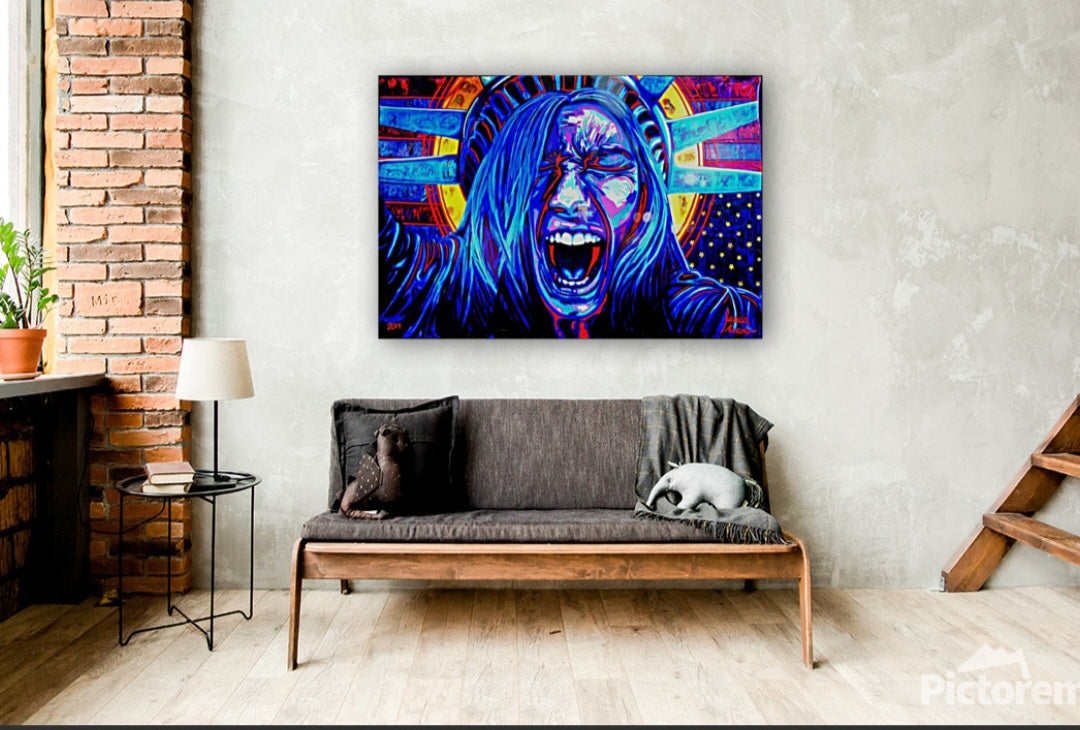 "Mother of Exiles " Screaming Lady Liberty large Wall Art print on Acrylic Glass Political Art Print