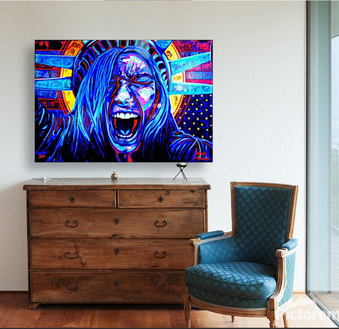 "Mother of Exiles " Screaming Lady Liberty large Wall Art print on Acrylic Glass Political Art Print