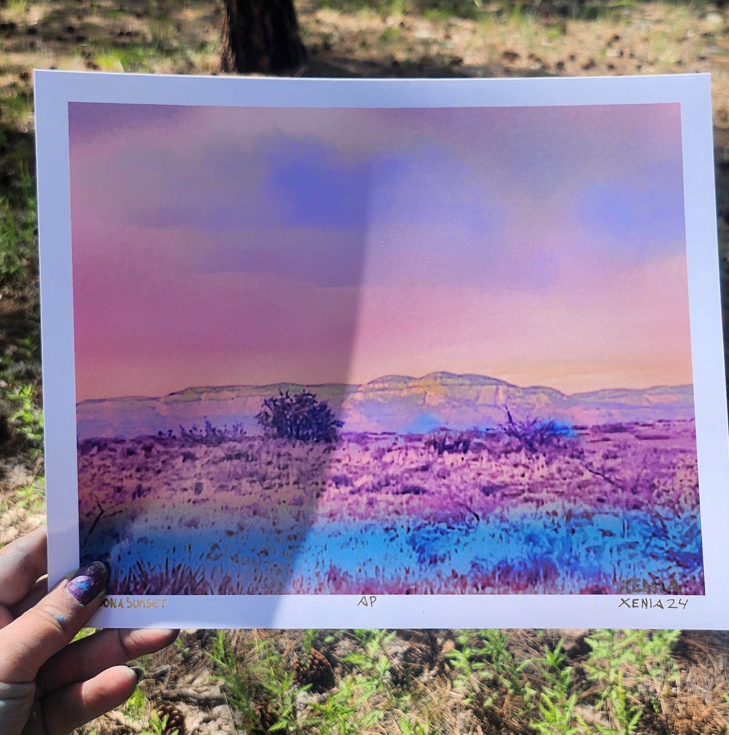 Sedona Red Rocks Arizona Sunset Watercolor Giclee Landscape Artwork Metalic Print - JMAVROSART 