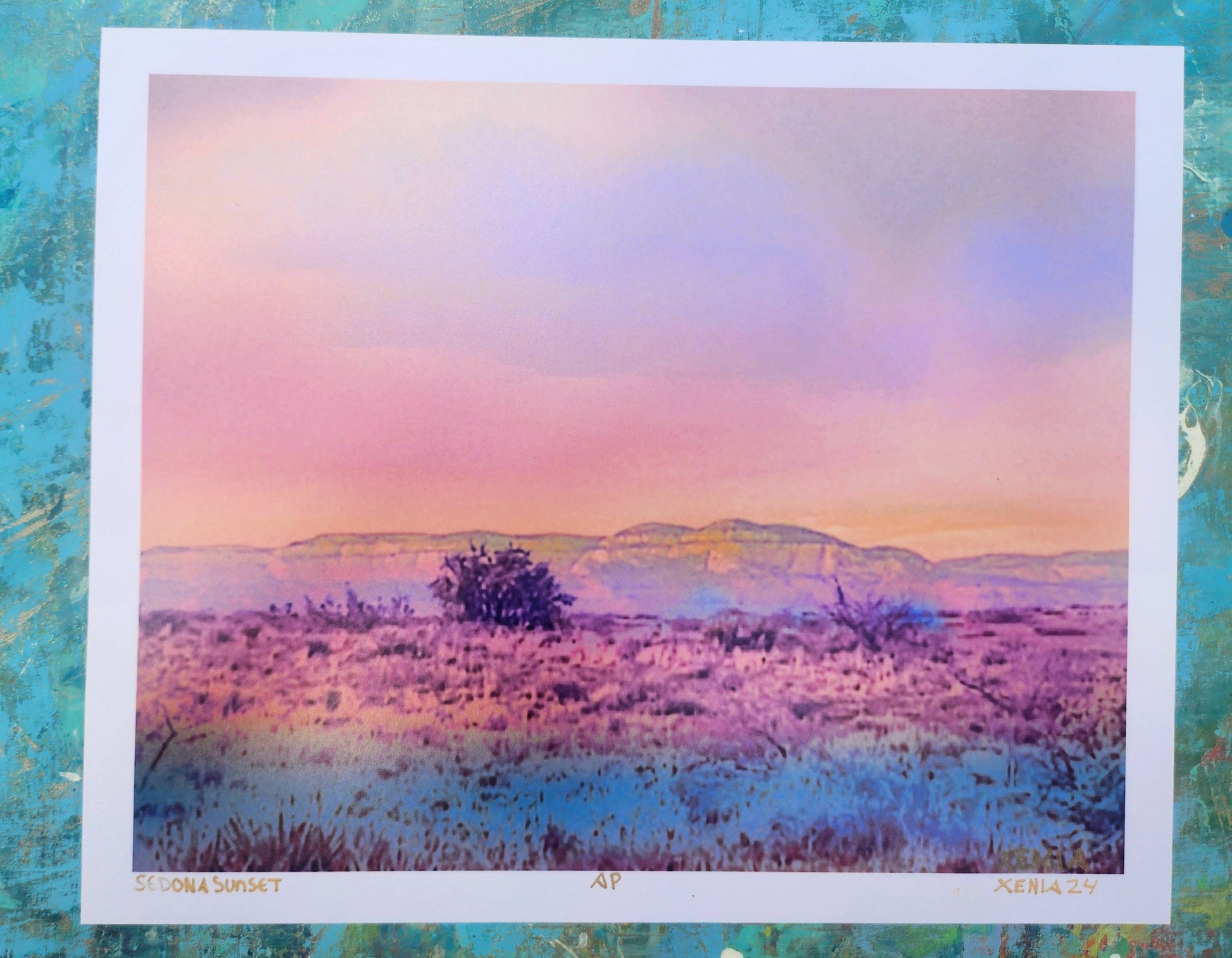 Sedona Red Rocks Arizona Sunset Watercolor Giclee Landscape Artwork Metalic Pearl print