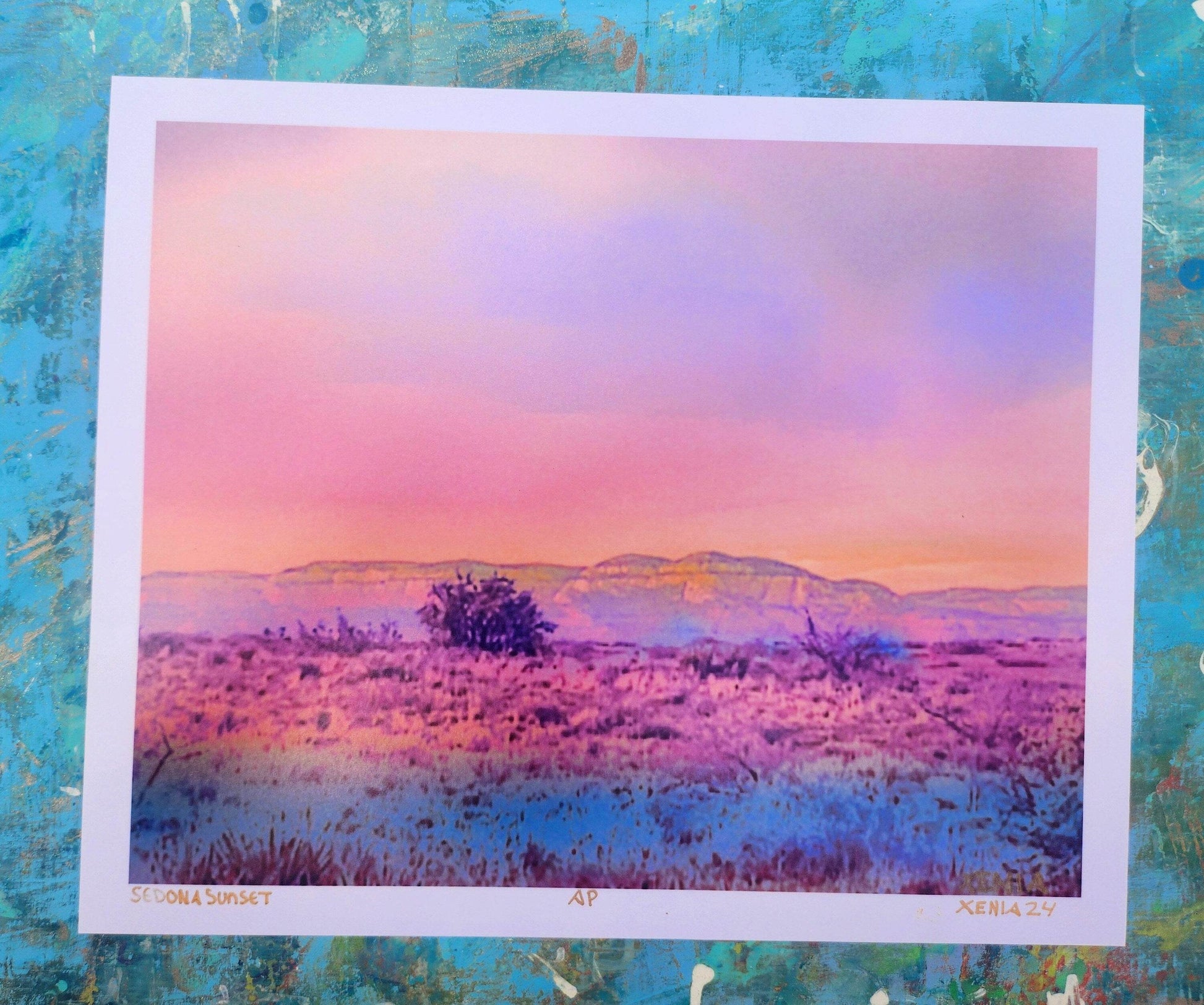 Sedona Red Rocks Arizona Sunset Watercolor Giclee Landscape Artwork Metalic Print - JMAVROSART 