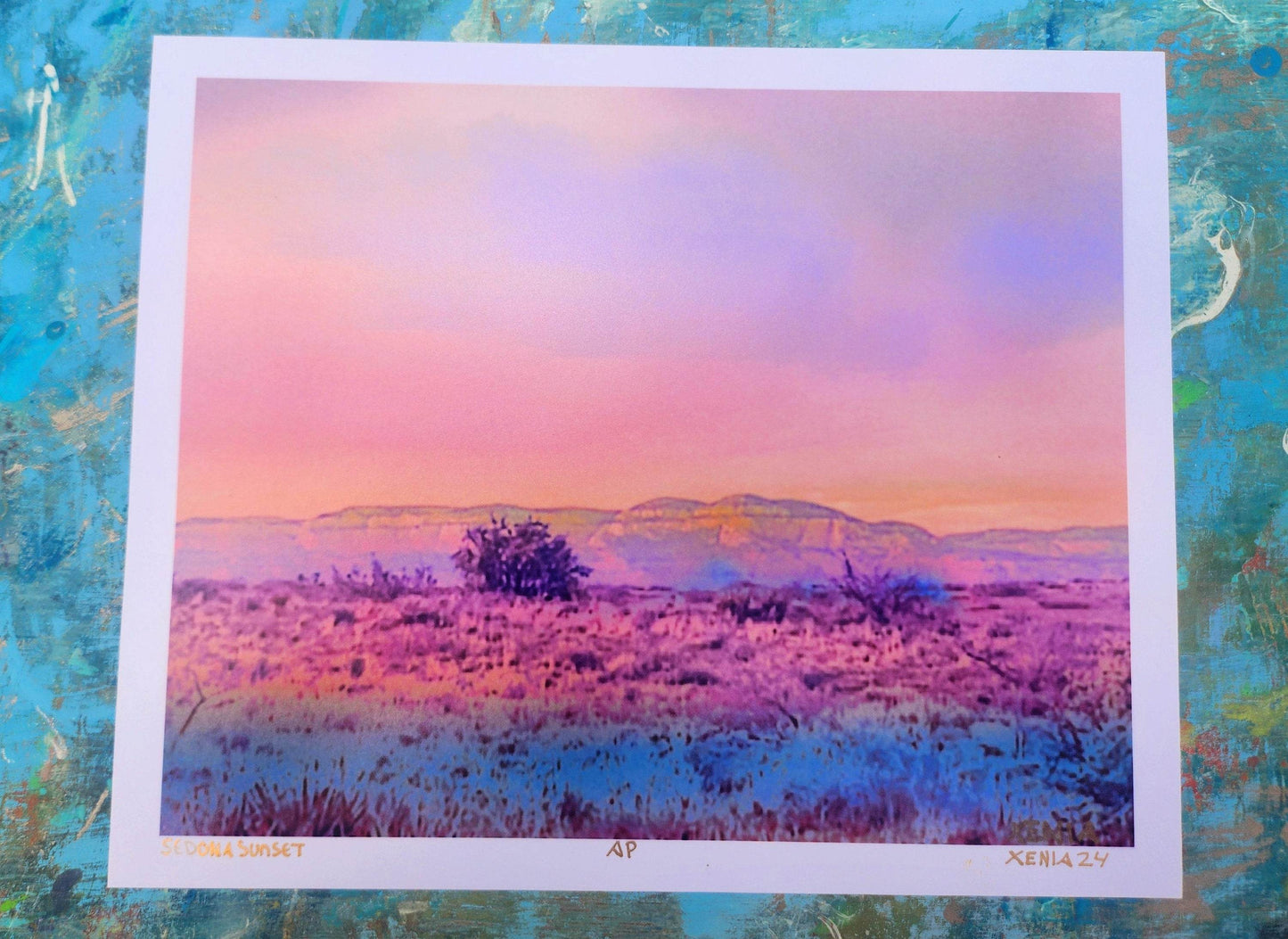 Sedona Red Rocks Arizona Sunset Watercolor Giclee Landscape Artwork Metalic Print - JMAVROSART 