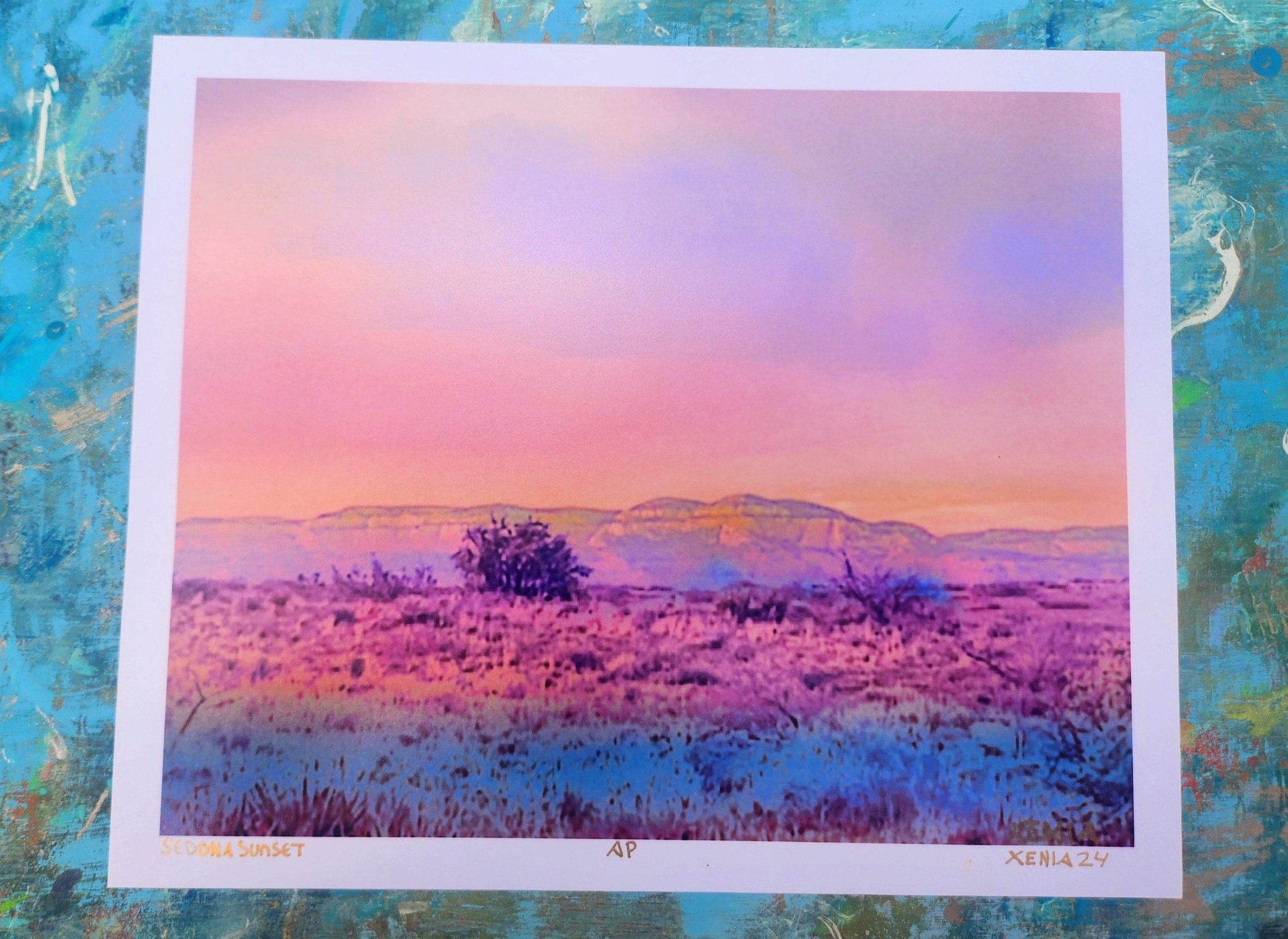Sedona Red Rocks Arizona Sunset Watercolor Giclee Landscape Artwork Metalic Print - JMAVROSART 
