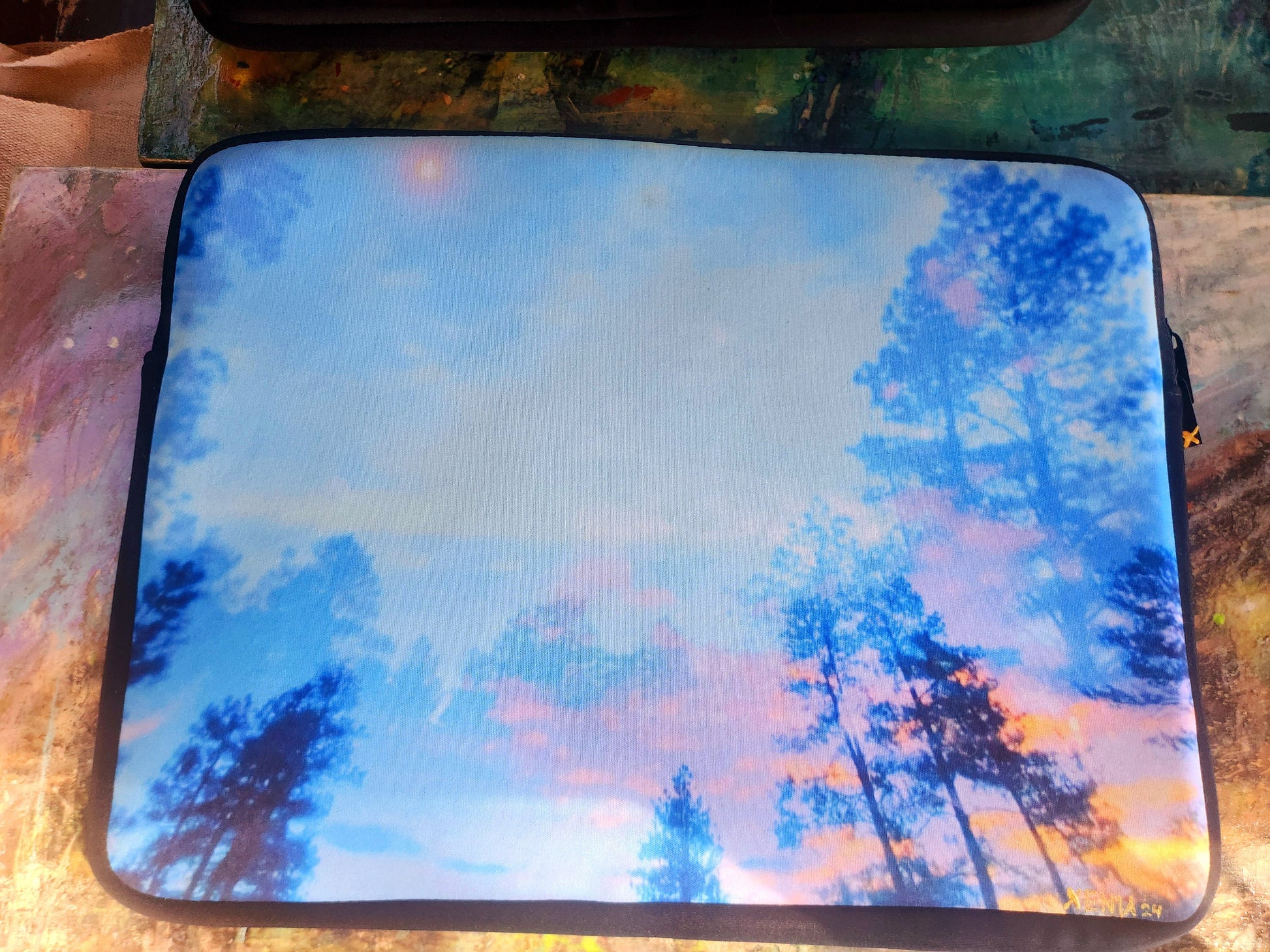 Watercolor Forrest Art Laptop Sleeve | 13" Laptop cover | Earth Love|Vanlife Artwork |Laptop sleeve for College| Signed Artist made not Ai