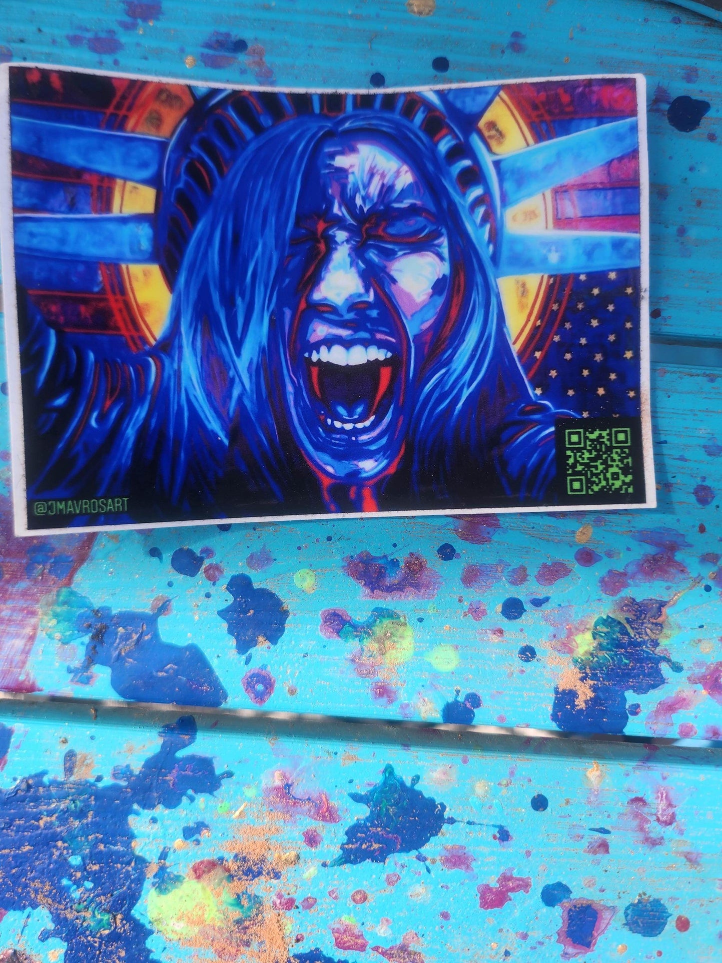 50501 Protest Art Stickers|Screaming Lady Liberty Stickers | Political Stickers|Democracy at Risk|Distress Flag Yard Stickers| Political Stickers| Sticker Slaps - JMAVROSART 