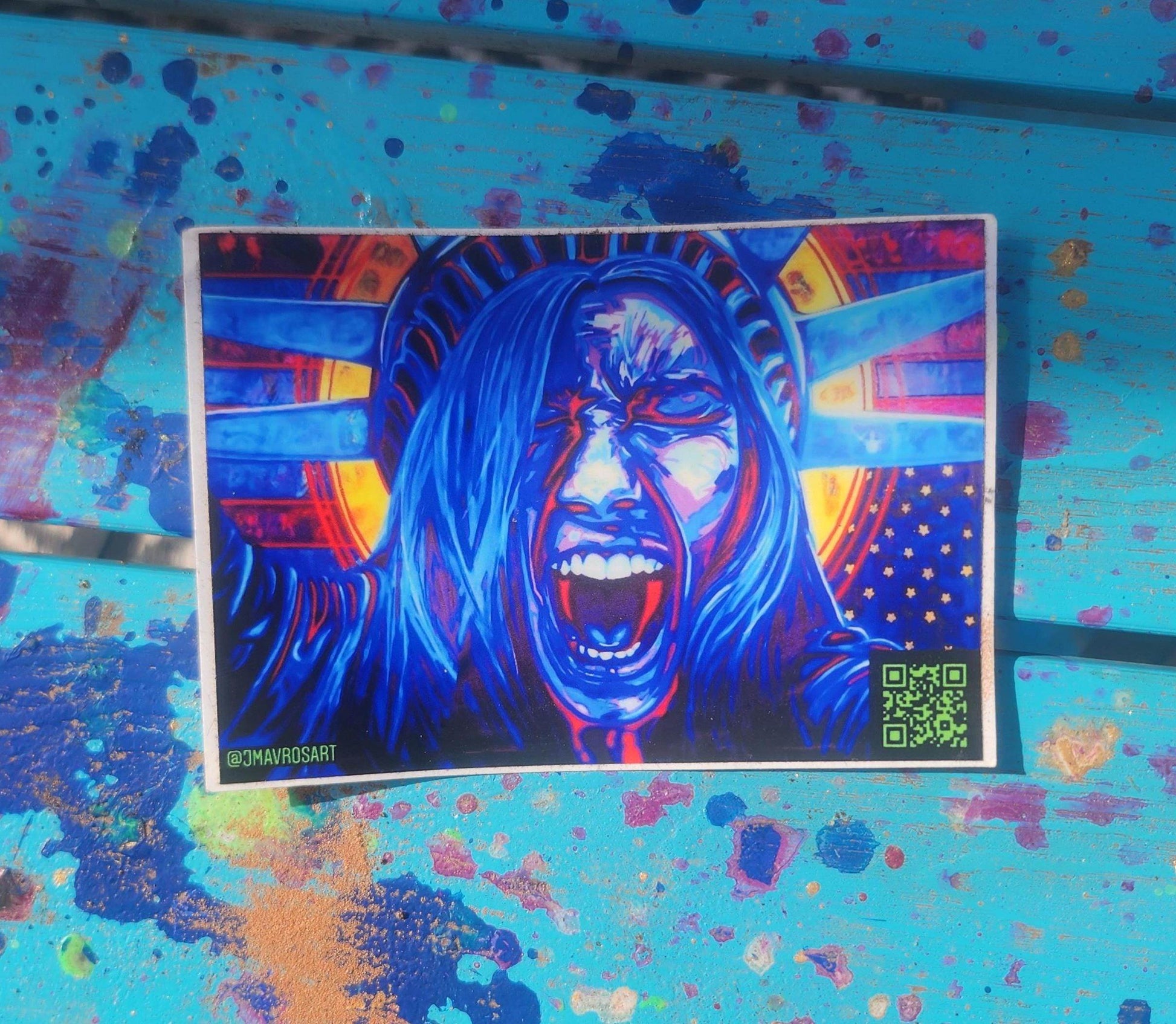 50501 Protest Art Stickers|Screaming Lady Liberty Stickers | Political Stickers|Democracy at Risk|Distress Flag Yard Stickers| Political Stickers| Sticker Slaps - JMAVROSART 