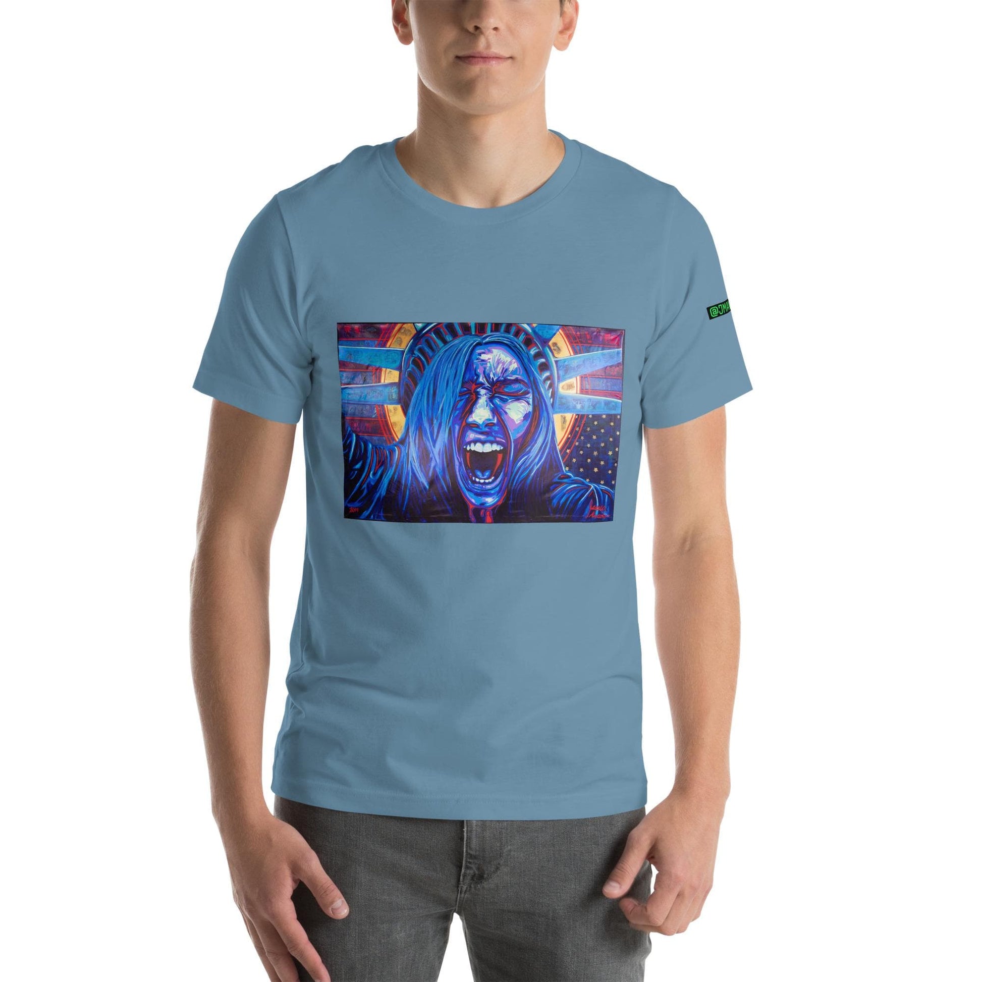 Unisex Political Protest Shirt|Anti-Trump | Political Tee Shirt|Democracy at Risk|Distress Flag Shirt | Lady Liberty Artwork