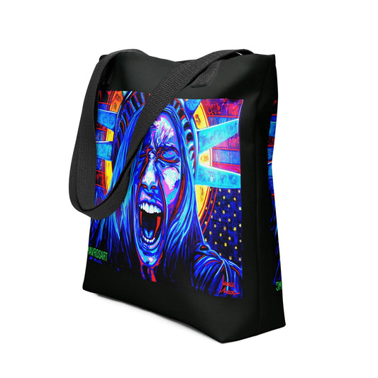 Lady Liberty Mad as Hell Tote Bag|Political Statement|Resist|Anti-Trump| Save Democracy |Anti-Fascism| Silent Dissent|Protest Art |Book Bag