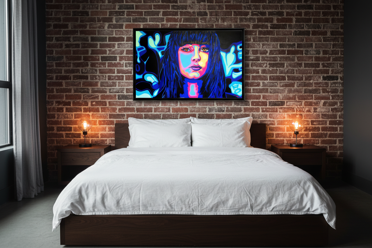 Princess art print in urban loft bedroom - 18x24 black frame