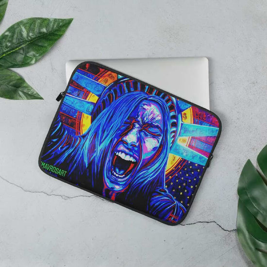 Lady Liberty ProtestArt Laptop Cover|Resist| Political Laptop Sleeve|Democracy at Risk|Anti Fascism|Protect Democracy Sign|SILENT DISSENT