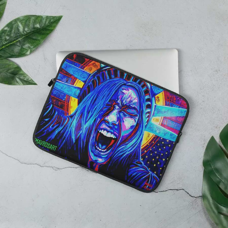 Lady Liberty ProtestArt Laptop Cover|Resist| Political Laptop Sleeve|Democracy at Risk|Anti Fascism|Protect Democracy Sign|SILENT DISSENT