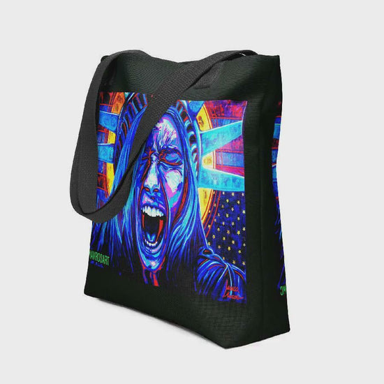 Lady Liberty Mad as Hell Tote Bag|Political Statement|50501|Resist|Anti-Trump| Save Democracy|Anti-Fascism|Protest Art |Book Bag
