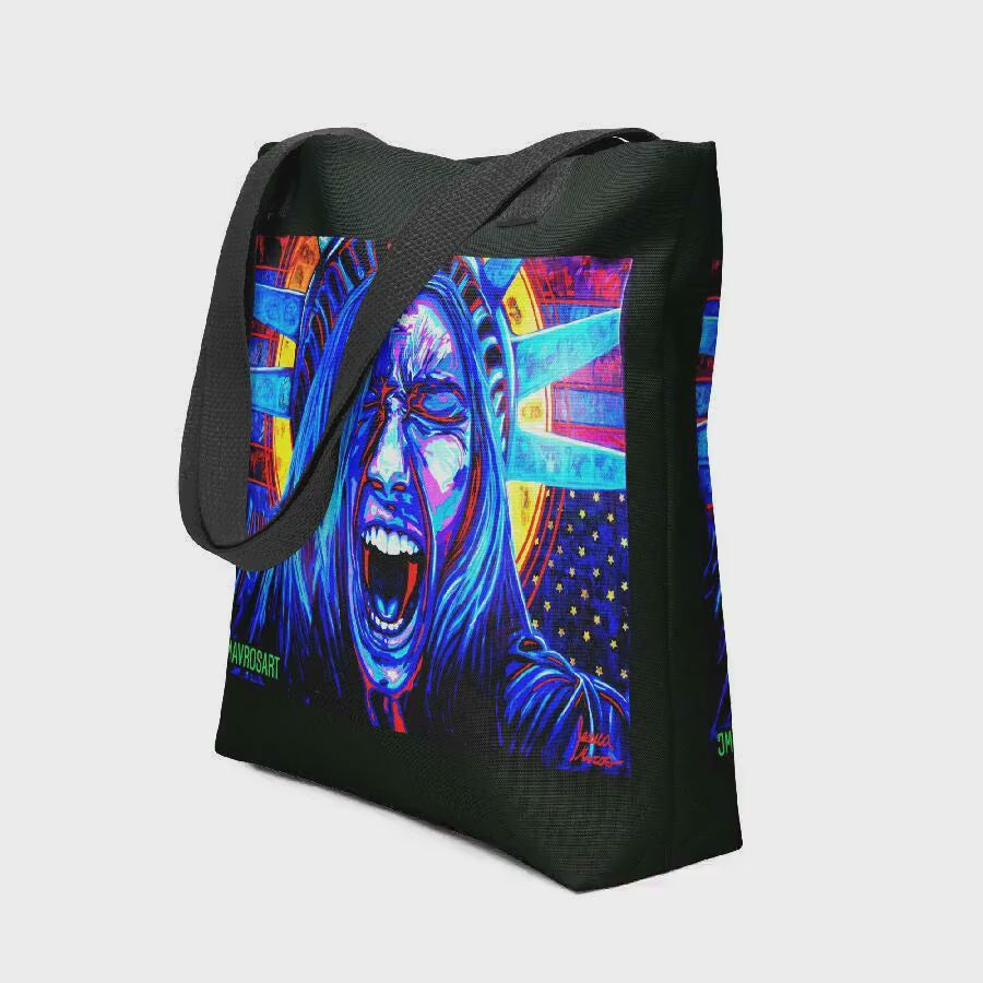 Lady Liberty Mad as Hell Tote Bag|Political Statement|50501|Resist|Anti-Trump| Save Democracy|Anti-Fascism|Protest Art |Book Bag