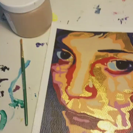 Modern Contemporary Art Gold Embellished Limited Edition,Pop Modern Street Graffiti Art Canvas,Figurative Painting,Feminist Wall Art,Urban