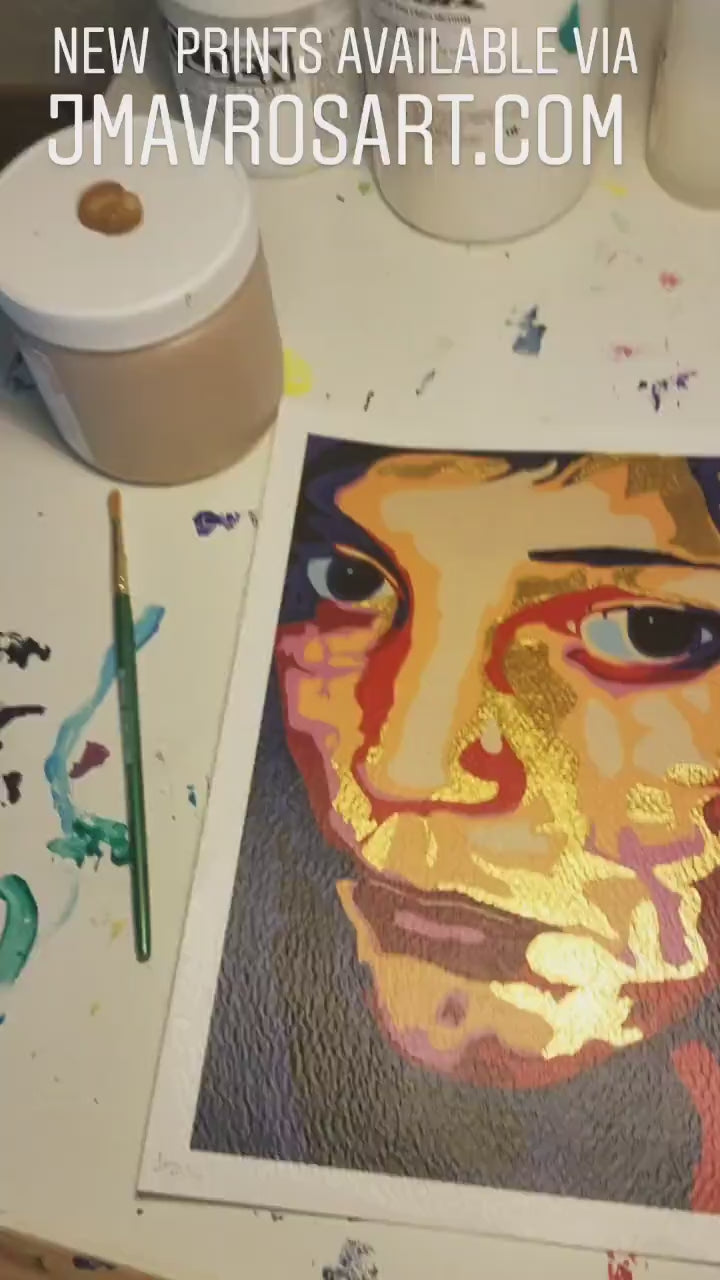 Modern Contemporary Art Gold Embellished Limited Edition,Pop Modern Street Graffiti Art Canvas,Figurative Painting,Feminist Wall Art,Urban